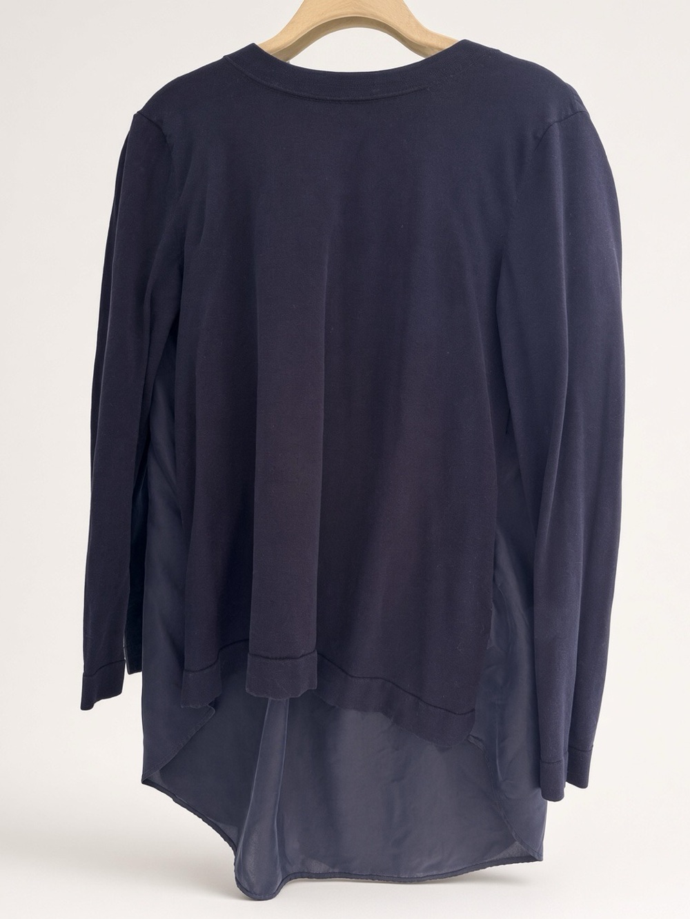 COS Navy Knit Top | Silk Back Tie | High Low | XS